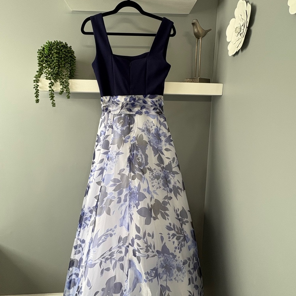 Eliza J Navy and White Floral Maxi Dress